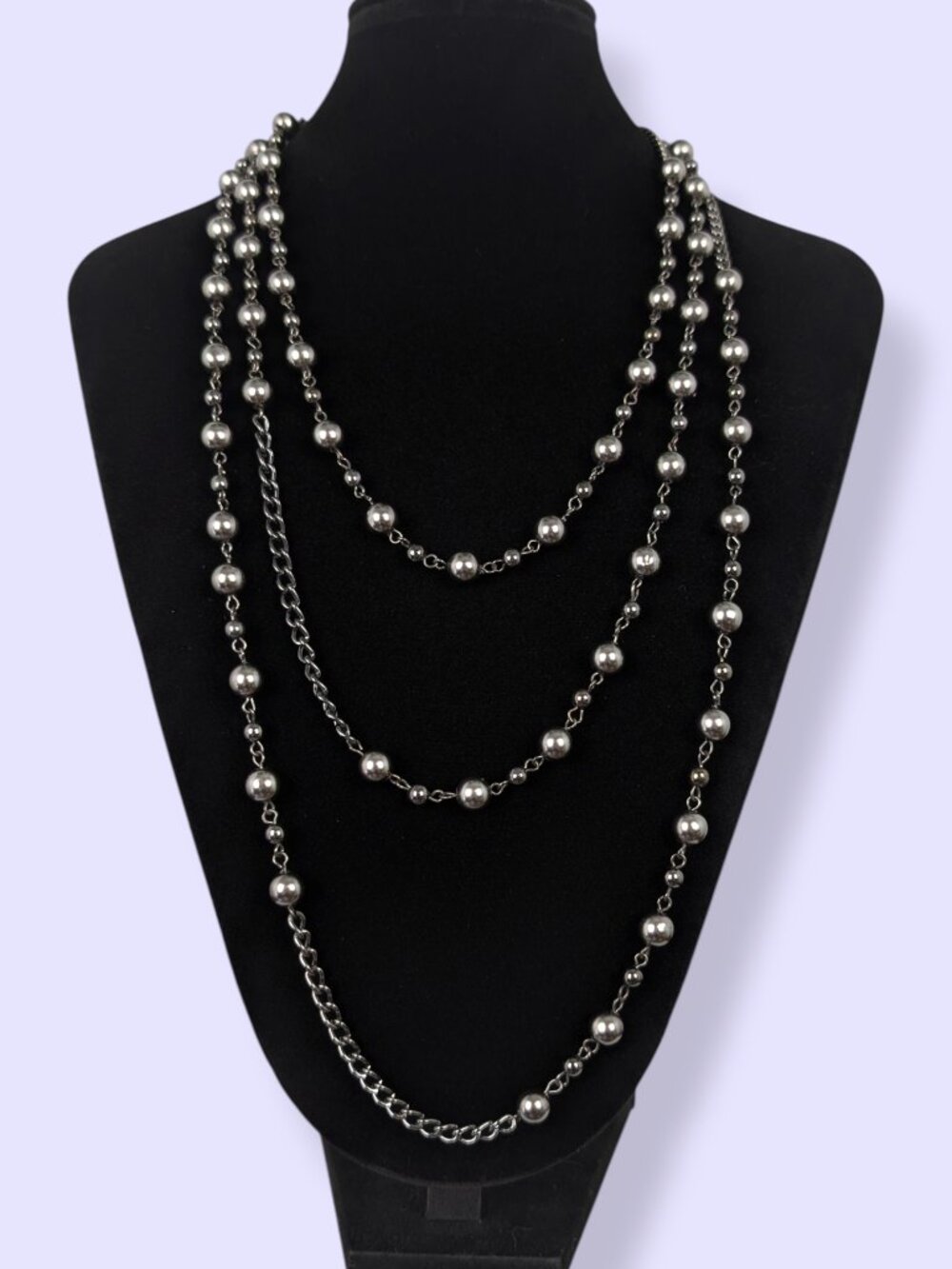 Long Dark Tone Metallic Beaded Infinity Necklace